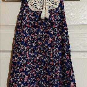 Floral Dress with Crochet Neckline